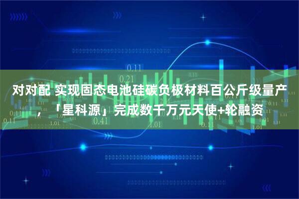 对对配 实现固态电池硅碳负极材料百公斤级量产，「星科源」完成数千万元天使+轮融资